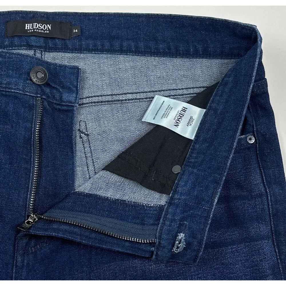Hudson Zach Skinny Mens 34 Dark Blue Jeans Distressed Stretch Reinforced Knees - Picture 7 of 9